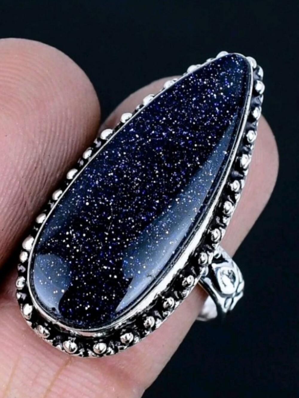 Blue Goldstone Gemstone Jewelry 925 Sterling Silver Handmade Ring